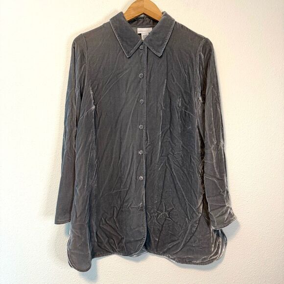 Soft Surroundings Gray Velvet Button Up Silk Blouse Size Medium - Picture 1 of 8